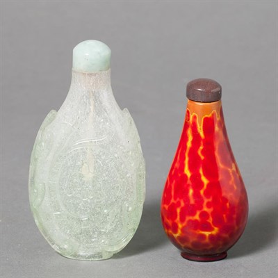 Lot 381 - Chinese Realgar Glass Snuff Bottle; Together...