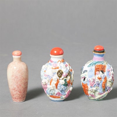 Lot 374 - Group of Three Chinese Porcelain Snuff Bottles...