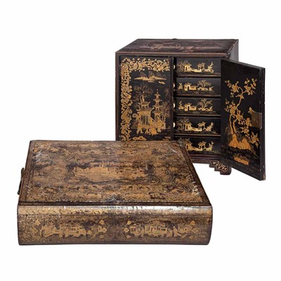 Lot 447 - Two Chinese Export Gilt Decorated and Black...