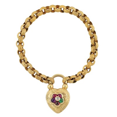 Lot 402 - Antique Gold and Gem-Set Regard Charm Bracelet
