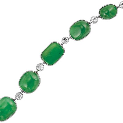Lot 596 - Platinum, Jade and Diamond Bracelet