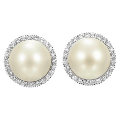 Lot 52 - Pair of White Gold, Mabe Pearl and Diamond Earclips