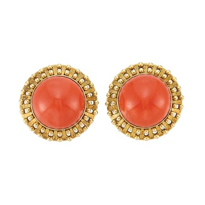 Lot 110 - Pair of Gold and Coral Earclips