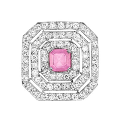 Lot 126 - Platinum, Pink Sapphire and Diamond Brooch