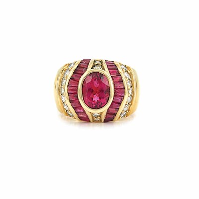 Lot 369 - Gold, Rubellite, Ruby and Diamond Ring