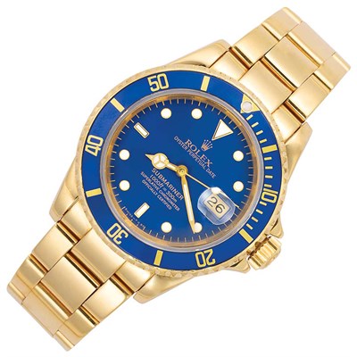 Lot 540 - Gentleman's Gold and Royal Blue Enamel 'Submariner' Wristwatch, Rolex
