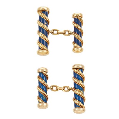 Lot 245 - Pair of Gold and Royal Blue Enamel Cufflinks, Tiffany & Co., Schlumberger