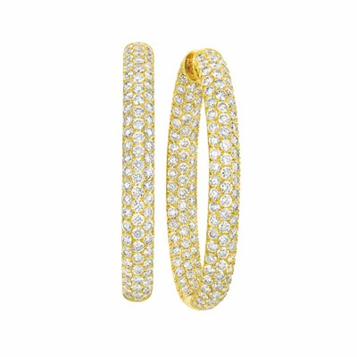 Lot 472 - Pair of Gold and Diamond Hoop Earrings