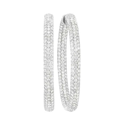 Lot 482 - Pair of White Gold and Diamond Hoop Earrings