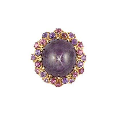 Lot 231 - Gold, Star Ruby, Pink Tourmaline and Amethyst Ring