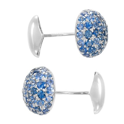 Lot 201 - Pair of White Gold and Sapphire Cufflinks