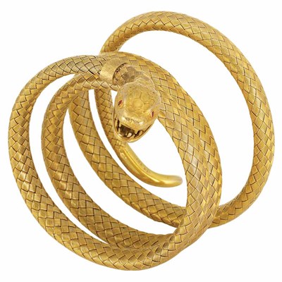 Lot 404 - Antique Gold Mesh Coiled Serpent Bracelet