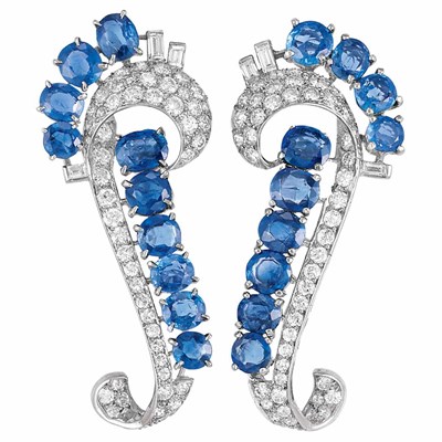 Lot 581 - Pair of Platinum, Sapphire and Diamond Clips