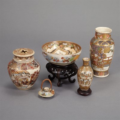 Lot 313 - Group of Five Satsuma Porcelain Articles...