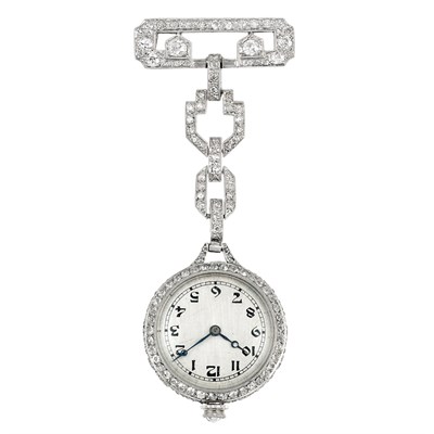 Lot 620 - Art Deco Platinum and Diamond Lapel-Watch