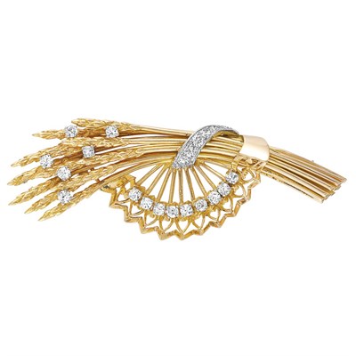 Lot 435 - Gold, Platinum and Diamond Wheat Sheaf Brooch, Schlumberger, France