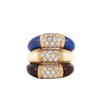 Lot 23 - Three Gold, Diamond and Hardstone Bombe Rings, Van Cleef & Arpels, France