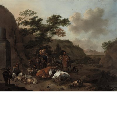 Lot 28 - School of Nicolaes Berchem Shepherds with...