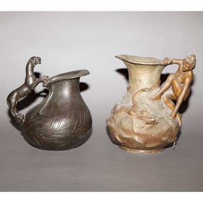 Lot 162 - Art Nouveau Style Patinated-Metal Pitcher;...