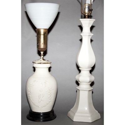 Lot 172 - Pair of White Glazed Ceramic Lamps Height 22...
