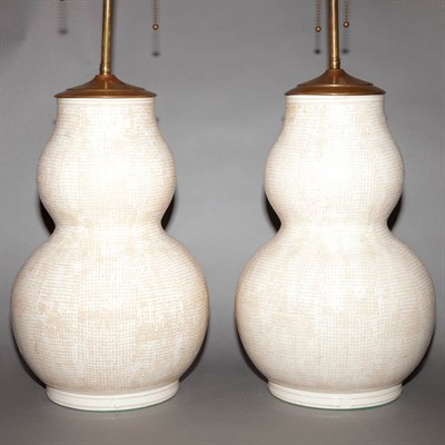 Lot 175 - Pair of Ceramic Double Gourd-Form Lamps Height...