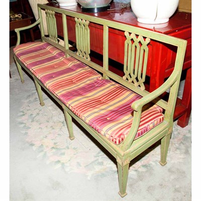 Lot 200 - French Painted Settee Length 6 feet.
