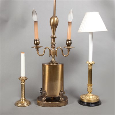 Lot 225 - Three Pairs of Brass Candlestick Lamps;...