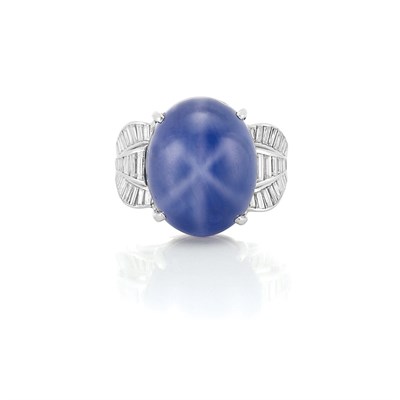 Lot 585 - Platinum, Star Sapphire and Diamond Ring