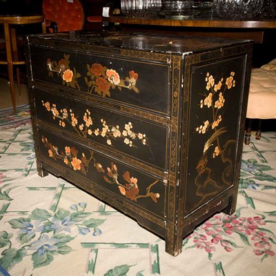Lot 234 - Chinoiserie Decorated Black Painted Chest of...