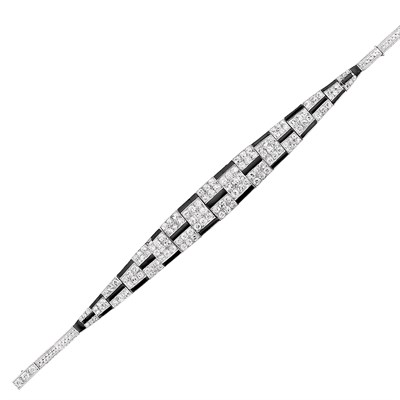 Lot 612 - Art Deco Platinum, Diamond and Black Onyx Bracelet