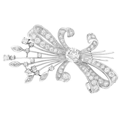 Lot 579 - Platinum and Diamond Bow Brooch