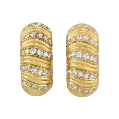 Lot 268 - Pair of Gold and Diamond Half-Hoop Earrings
