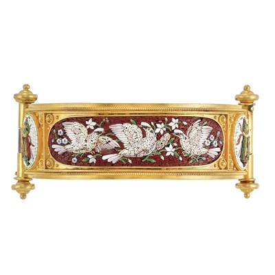 Lot 399 - Antique Gold and Micromosaic Bangle Bracelet