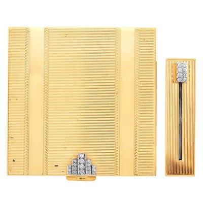 Lot 90 - Gold, Platinum and Diamond Compact and Lipstick Case