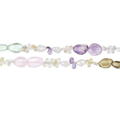 Lot 8 - Long Tumbled Colored Stone Bead, Freshwater Pearl and Briolette Fringe Necklace