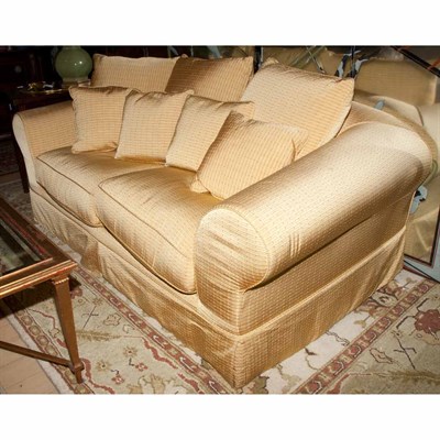 Lot 152 - Silk Upholstered Loose Cushion Love Seat...