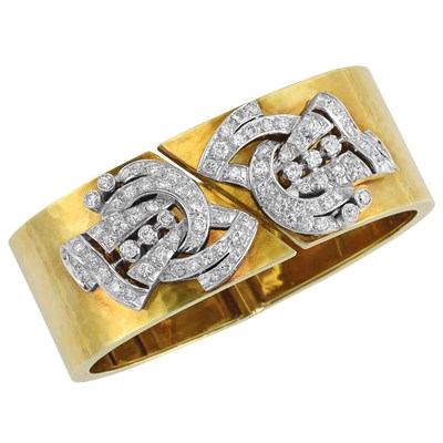 Lot 550 - Hammered Gold, Platinum and Diamond Bangle Bracelet, David Webb