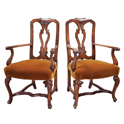 Lot 165 - Pair of Italian Rococo Painted and Parcel Gilt...