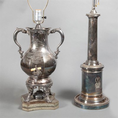 Lot 363 - Two Silver Plated Lamps Height of taller 19...