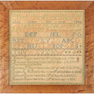 Lot 212 - American Cross-Stitch Family Record Sampler...