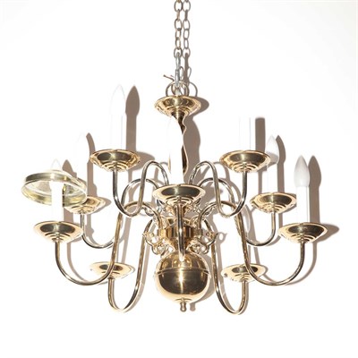 Lot 430 - Dutch Style Brass Ten-Light Chandelier Height...