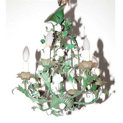 Lot 432 - French Style Tole Painted Six-Light Chandelier...
