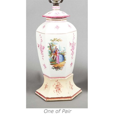 Lot 348 - Pair of German Porcelain Lamps Height 14 inches.
