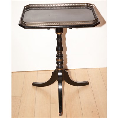 Lot 480 - Pair of Regency Style Black Painted Tilt-Top...