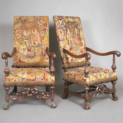 Lot 616 - Pair of Baroque Style Mahogany Armchairs Each...
