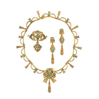 Lot 366 - Antique Gold and Turquoise Demi-Parure