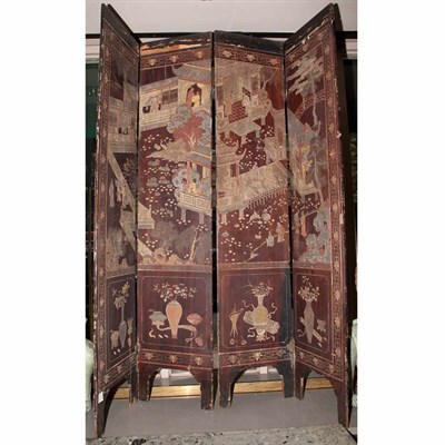 Lot 527 - Chinese Painted Wood Four-Panel Screen Height...