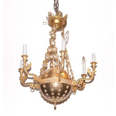 Lot 419 - Empire Style Gilt-Metal Six-Light Chandelier...