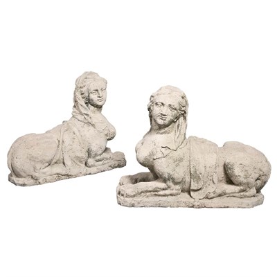 Lot 364 - Pair of English Limestone Figures of Sphinxes...