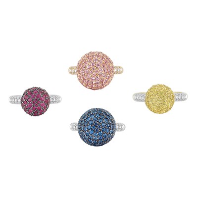 Lot 217 - Four Tricolor Gold, Gem-Set and Diamond Ball Rings